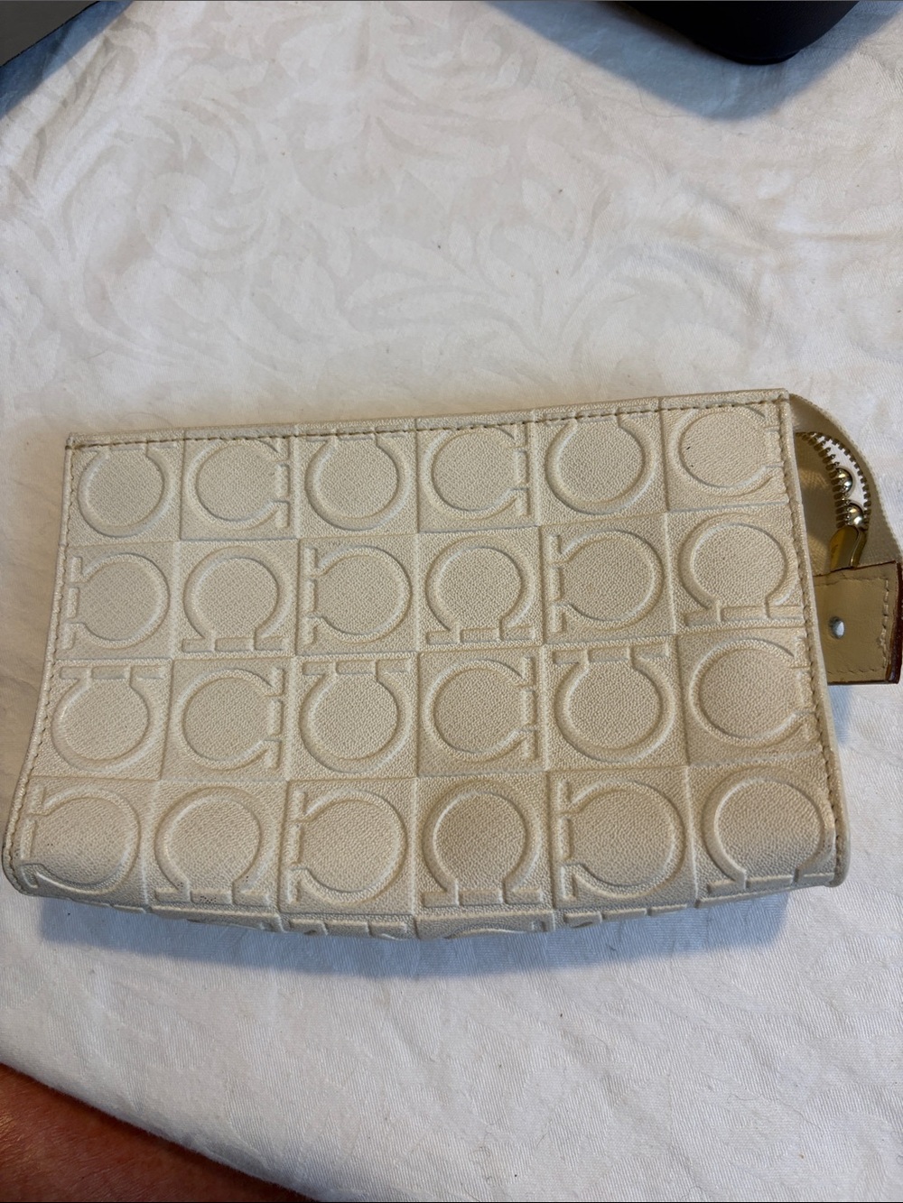 Beige Embossed Canvas Wristlet Pouch